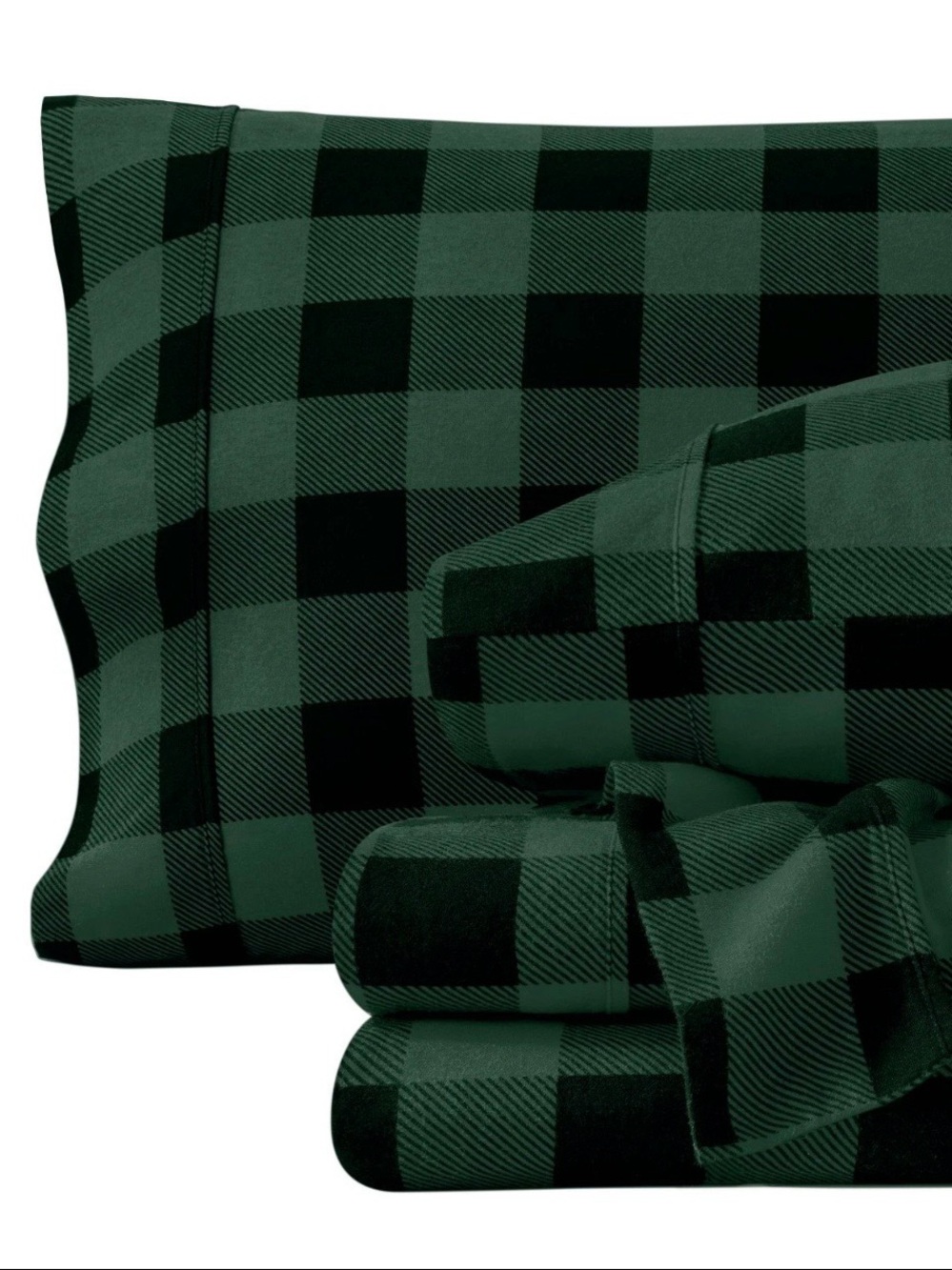 New Bare Home 100% Cotton Flannel Queen Bedding Set Green and Black Buffalo Plai